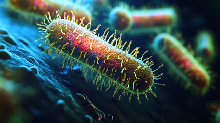 Fototapeta premium Close-up of Bacteria Cell with Fimbriae in Scientific Visualization