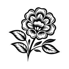 Ornamental Black Flower Silhouette, Elegant Floral Design with Leaf, Minimalist Art