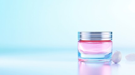 Elegant,  translucent,  pink  facial  cream  jar