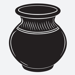 Clay pot silhouette vector art illustration, vector illustration of a black vase