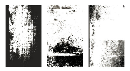 Overlay black textures set stamp with grunge effect. Old damage Dirty grainy and scratches. Set of different distressed black grain texture. Distress overlay vector textures.