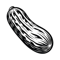 Handdrawn Monochrome Zucchini Silhouette, Isolated Vegetable with Abstract Stripe Pattern