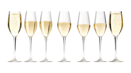 Pack Toasting Flute Set in Different Poses on Transparent Background for Celebration, Party, and Beverage-Themed Designs