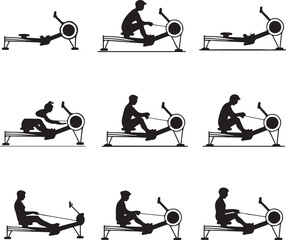 Rowing boat, rowing machine, rowing machine man, rowing machine at home, exercise machine, indoor rowing © GFX