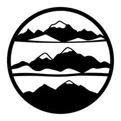 Majestic Mountain Ranges Encircled in a Circular Design A Three Tiered Landscape Illustration