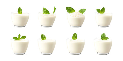 Pack Soy Yogurt Set in Different Poses Against Transparent Background for Healthy Eating, Dairy-Free, or Vegan Branding
