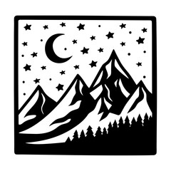 Fototapeta premium Majestic Mountains under a Night Sky with Crescent Moon and Stars