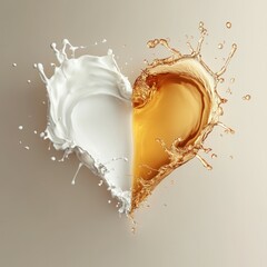 heart shape made with half milk cream splash and the other a tea splash 