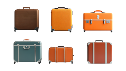 Pack Suitcase Set in Different Poses on Transparent Background for Travel, Vacation, and Lifestyle-Themed Designs