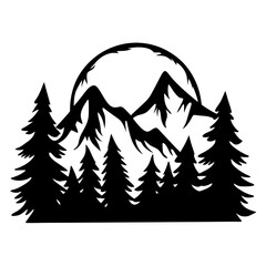 Obraz premium Majestic Mountain Landscape with Full Moon and Evergreen Trees at Night