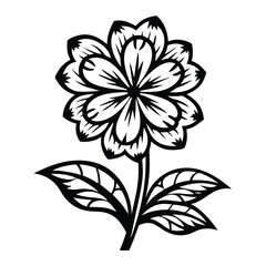 Black Silhouette Flower with Stem and Leaf, Minimalist Style Design