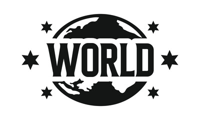 Bold World Typography Globe Emblem with Stars – Global Unity Design