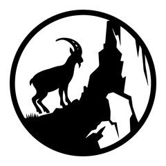 Majestic Mountain Goat Silhouette in Circular Emblem Design