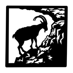 Majestic Mountain Goat Silhouette in Rocky Terrain Framed Artwork