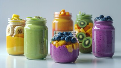 Bright and Colorful Healthy Smoothie Jars with Fresh Fruits

