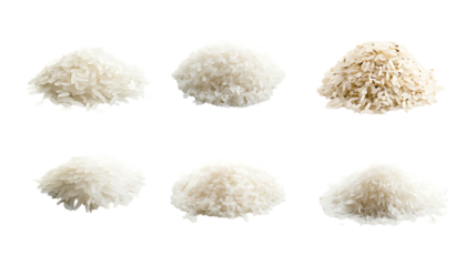 Pack Rice Set in Different Poses Against Transparent Background for Culinary Branding, Packaging Design, or Food Industry Marketing