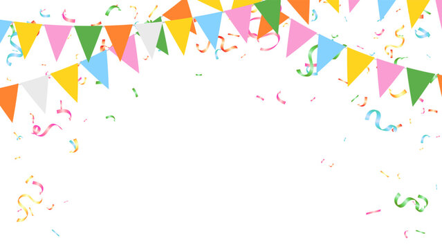 Cinco de Mayo colorful fun design. Mexican fiesta concept with triangle pennants chain and confetti