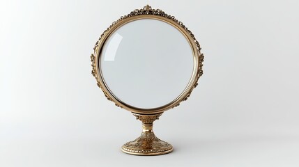 Classic vintage-style magnifying glass lens, isolated on a white background. High-resolution image