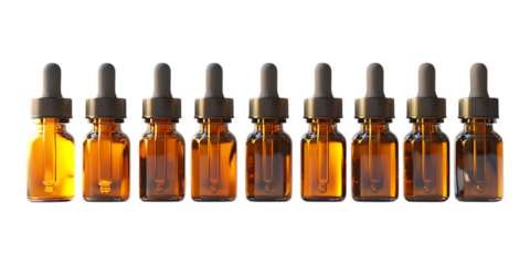 Pack Serum Set in Different Poses Against Transparent Background for Skincare Branding, Beauty Products, or Cosmetic Design