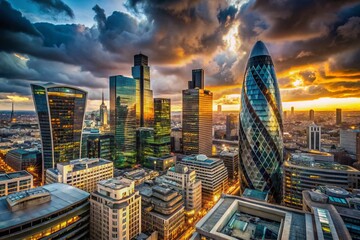 Fototapeta premium High Angle View London City Skyscrapers - Urban Exploration Photography