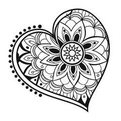 Black complex doodle mandala on a transparent background, for printable coloring.