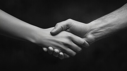 Hand shake signifying agreement business meeting black and white image indoor setting close-up collaboration concept