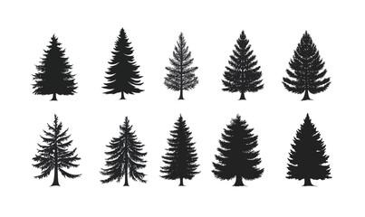 Obraz premium Minimalist Coniferous Fir Tree Silhouettes Vector for Elegant Nature Projects