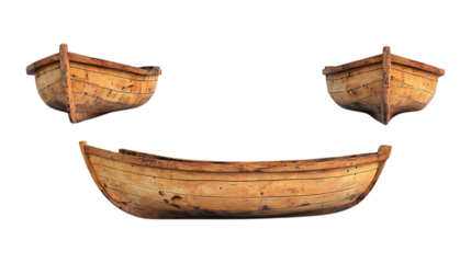 Pack Wooden Boat Set in Different Poses Against Transparent Background for Marine Illustrations, Nautical Branding, or Travel Promotions