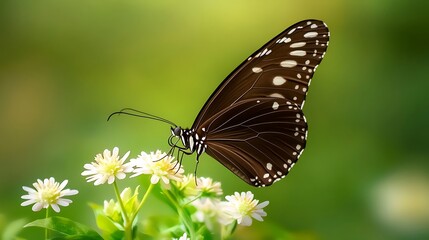 Fototapeta premium A close-up of a butterfly with brown and white wings feeding