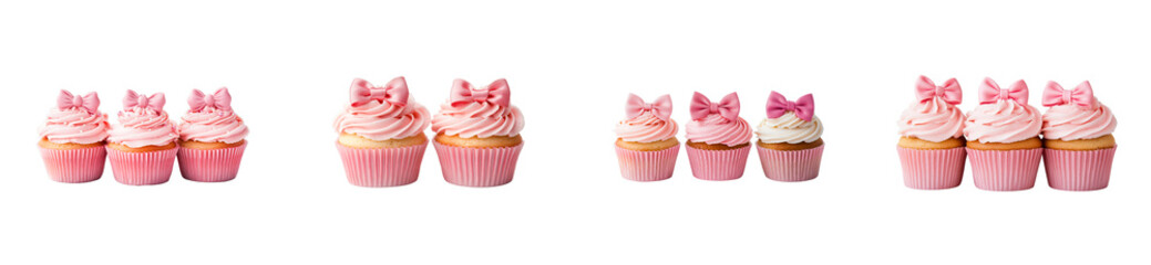 Pink Cupcakes with Bows, Sweet Treats, Confectionery, Dessert, Pastry, cut out transparent