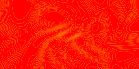 Geometrics line technology topo landscape grid map geodesy topography map trendy modern background and minimal terrain texture, abstract texture of yellow topographic map lines on red background.
