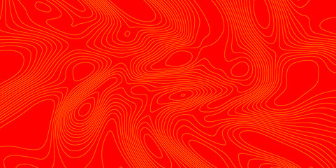 Geometrics line technology topo landscape grid map geodesy topography map trendy modern background and minimal terrain texture, abstract texture of yellow topographic map lines on red background.