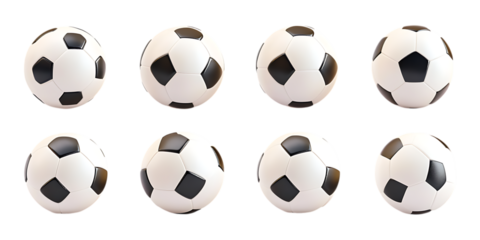 Pack Soccer Ball Set in Different Poses Against Transparent Background for Sports, Athletic Events, or Game Illustrations