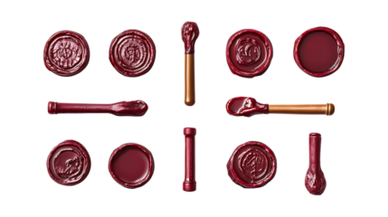Pack Wax Seal Set in Different Poses Against Transparent Background for Vintage Designs, Luxury Stationery, or Official Branding
