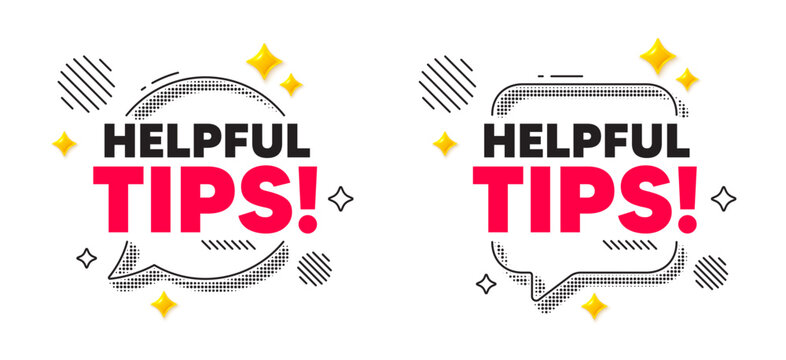 Helpful tips chat speech bubble. Social media concept. Helpful tips tag. Education faq sign. Help assistance symbol. 3d flare stars chat bubble. Vector