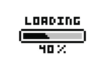 Loading pixel icon, load bar 40 percent. 40% downloading, loading or installing bar at 40%.