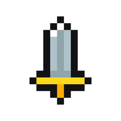 Sword pixel gaming item, sword 8 bit game resource, pixel art sword icon, sword game pixel element.