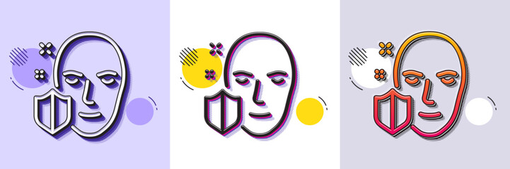 Face detection protected line icon. Halftone dotted pattern. Gradient icon with grain shadow. Secure access sign. Facial identification symbol. Line face protection icon. Various designs. Vector