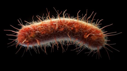 Detailed Microscopic View of Single Bacillus Bacterium Organism on Black Background