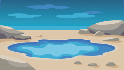 Picturesque Shallow Tidal Pool on a Rocky Beach with Soft Lighting Vector Illustration Background