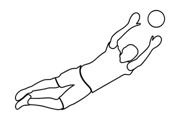 Goalkeeper Diving To Catch A Ball Outline Drawing Sport Illustration