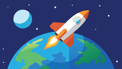 Futuristic Space Shuttle Above Earth in Orbit with Distant Galaxy Vector Illustration Background