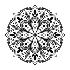 Black complex doodle mandala on a transparent background, for printable coloring.
