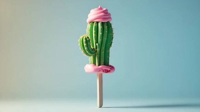 Creative ice cream pops displayed on a blue background. Contemporary art collage. Diet concept. Minimalist summer vibe.