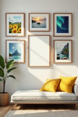 Set of various sized wooden frames on luxury wall, home decor, vintage