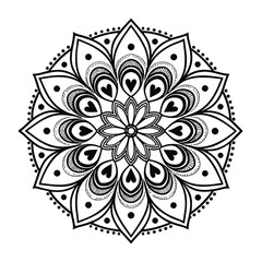 Black complex doodle mandala on a transparent background, for printable coloring.