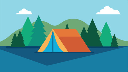 Peaceful Tent Setup Near Quiet Forest Lake Vector