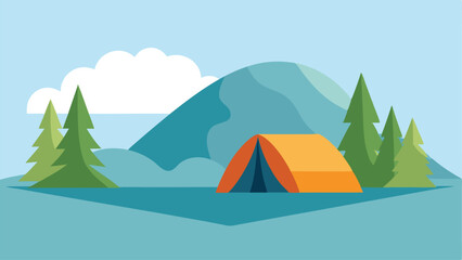 Sunrise Light on Lakeside Camping Tent Vector