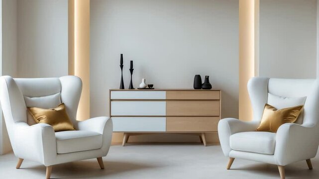 Comfortable armchairs and dressers indoors.