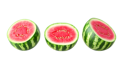 Pack Watermelon Fruit Set in Different Poses Against Transparent Background for Food Illustrations, Summer Promotions, or Healthy Lifestyle Branding